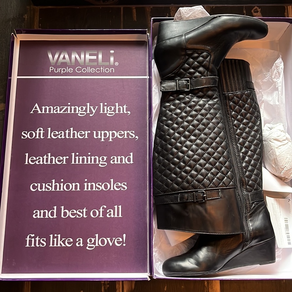 Worn - Vaneli purple collection knee high quilted leather boot.